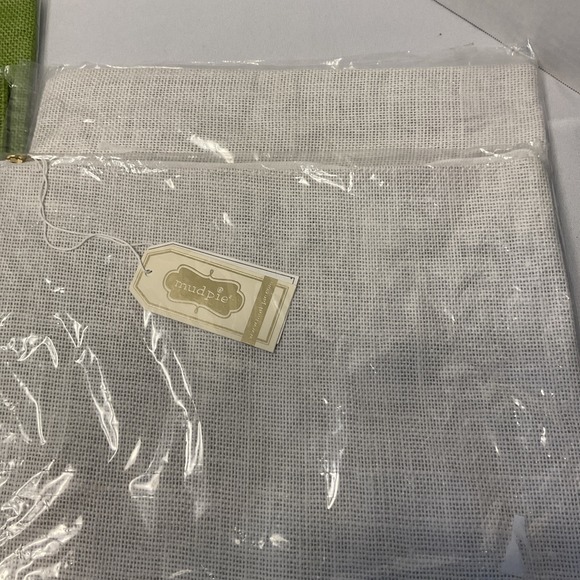 Mud Pie Burlap Jute Green White Craft Make Up Bag Carrying Case Zip Up‎ Set Of 4 - Picture 3 of 4